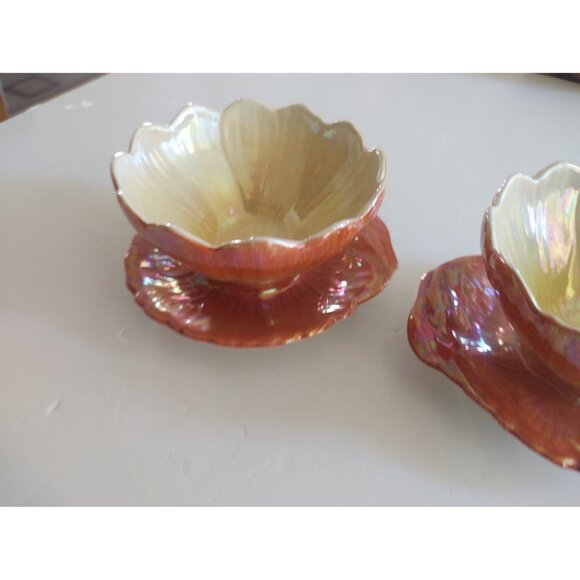 VINTAGE Royal Winton Grimwades Lustre Glaze Lotus Orange Desert Bowls Set of 2 - Picture 5 of 7